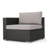 Outdoor 7 Seater V Shaped Wicker Sectional Sofa Chat Set with Ottomans - NH579903