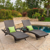 Outdoor Brown Wicker Armed Chaise Lounge Chair - NH947692