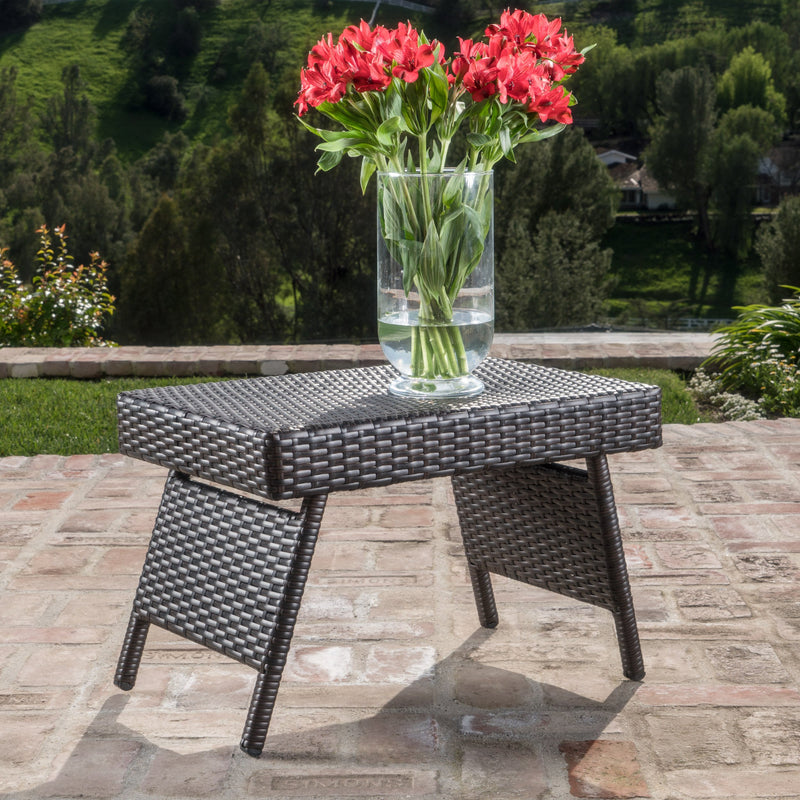 Contemporary Outdoor Mixed Mocha Woven Wicker End Table - NH656003