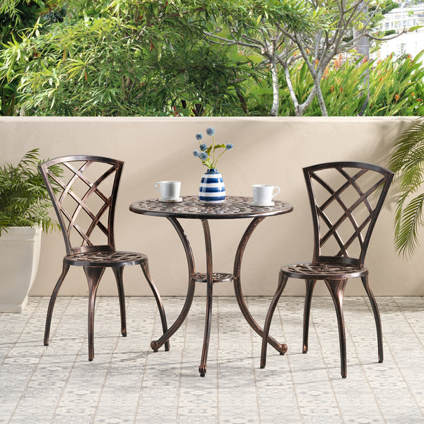 Traditional Outdoor Copper Cast Aluminum Bistro Set with Umbrella Hole - NH397432