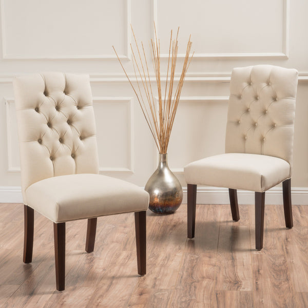 Button Tufted Fabric Dining Chair with Tapered Legs, Set of 2 - NH338812