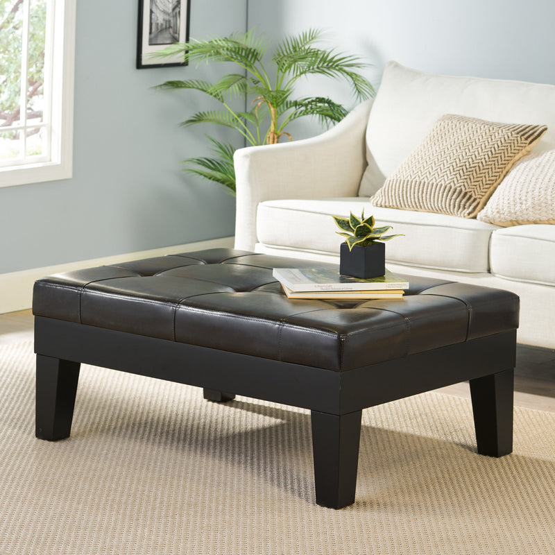 Tufted Leather Storage Ottoman Table with Drawer - NHNRB299933