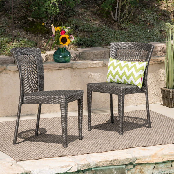 Outdoor Gray Wicker Stackable Dining Chairs - NH394403