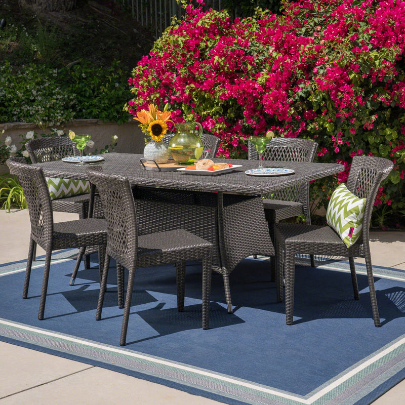 Outdoor 7 Piece Wicker Dining Set, Grey - NH315403