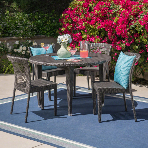 Outdoor 5 Piece Wicker Dining Set, Grey - NH415403