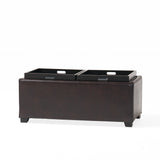 Contemporary Rectangular Storage Ottoman Leather 2-Tray-Top Coffee Table