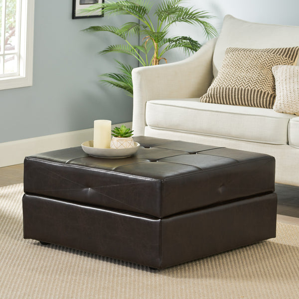 Brown Leather Storage Ottoman - NH376632