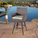 Modern Outdoor Multi-Brown Wicker Swivel Barstool with Tapered Legs - NH083832