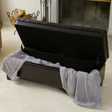 Rectangle Button Tufted Leather Storage Ottoman Bench - NH164832