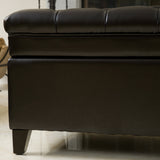 Rectangle Button Tufted Leather Storage Ottoman Bench - NH164832