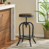 Padded Brown Leather Iron Adjustable Swivel Bar Stool - NH519832