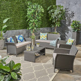 Outdoor 6-Seater Wicker Conversation Set with Coffee Table - NH934503