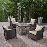 Outdoor 4 Piece Wicker Club Chair Chat Set with Fire Pit - NH474503