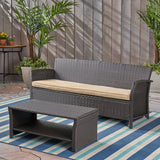 Outdoor Wicker 3-Seater Sofa with Coffee Table - NH029503