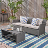 Outdoor Wicker 3-Seater Sofa with Coffee Table - NH029503