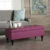 Button Tufted Fabric Rectangle Storage Ottoman Bench w/ Turned Legs - NH596003