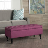 Button Tufted Fabric Rectangle Storage Ottoman Bench w/ Turned Legs - NH596003