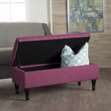 Button Tufted Fabric Rectangle Storage Ottoman Bench w/ Turned Legs - NH596003