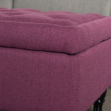 Button Tufted Fabric Rectangle Storage Ottoman Bench w/ Turned Legs - NH596003