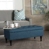 Button Tufted Fabric Rectangle Storage Ottoman Bench w/ Turned Legs - NH596003