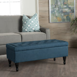 Button Tufted Fabric Rectangle Storage Ottoman Bench w/ Turned Legs - NH596003