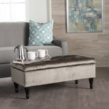 Button Tufted Fabric Rectangle Storage Ottoman Bench w/ Turned Legs - NH596003