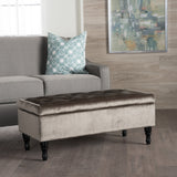 Button Tufted Fabric Rectangle Storage Ottoman Bench w/ Turned Legs - NH596003