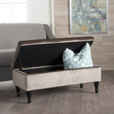 Button Tufted Fabric Rectangle Storage Ottoman Bench w/ Turned Legs - NH596003