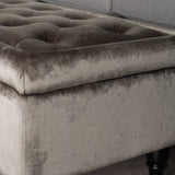 Button Tufted Fabric Rectangle Storage Ottoman Bench w/ Turned Legs - NH596003