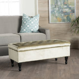 Button Tufted Fabric Rectangle Storage Ottoman Bench w/ Turned Legs - NH596003