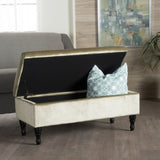 Button Tufted Fabric Rectangle Storage Ottoman Bench w/ Turned Legs - NH596003