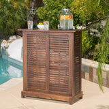 Rustic Outdoor Slatted Rich Mahogany Acacia Wood Bar with Shelves - NH625692