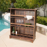 Rustic Outdoor Slatted Rich Mahogany Acacia Wood Bar with Shelves - NH625692