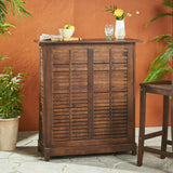 Rustic Outdoor Slatted Rich Mahogany Acacia Wood Bar with Shelves - NH625692