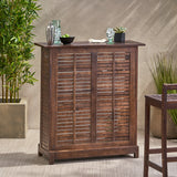 Rustic Outdoor Slatted Rich Mahogany Acacia Wood Bar with Shelves - NH625692