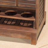 Rustic Outdoor Slatted Rich Mahogany Acacia Wood Bar with Shelves - NH625692