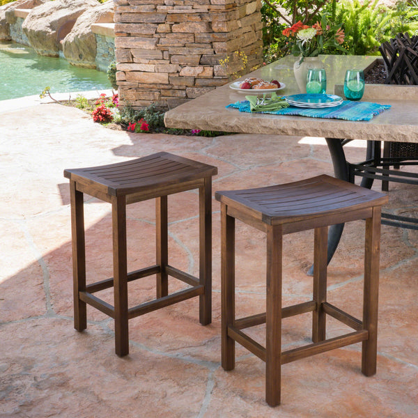 Outdoor Mahogany Brown Finish Acacia Wood Counter Stools - NH500403