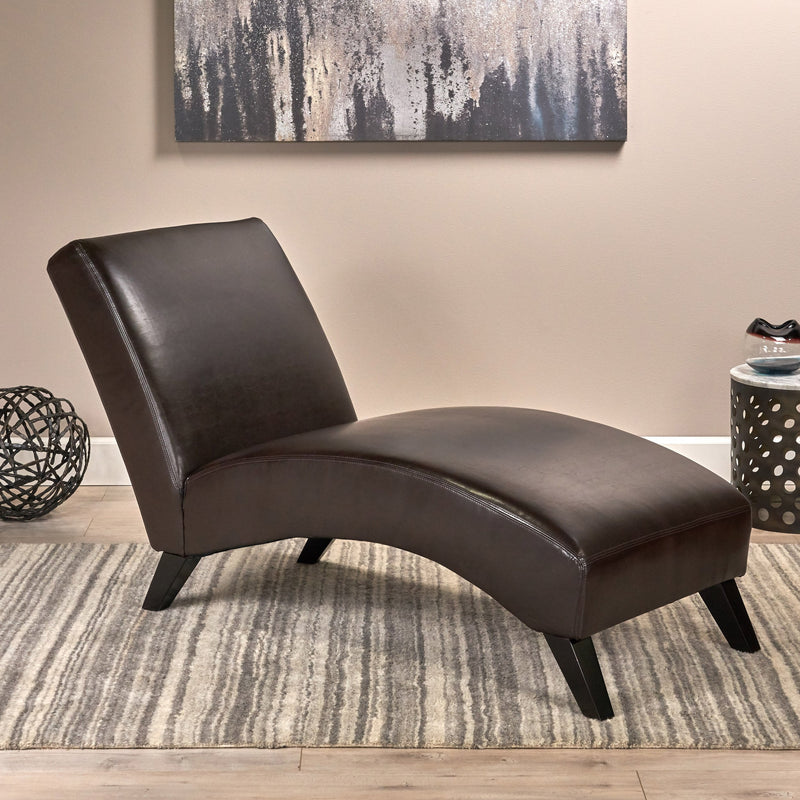 Brown Leather Chaise Lounge Chair - NH932592