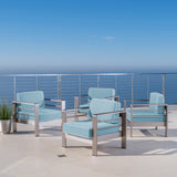 Outdoor Silver Aluminum Frame Light Teal Cushion Club Chairs - NH632303