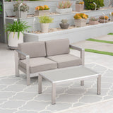 Outdoor Aluminum Loveseat and Tempered Glass-Topped Coffee Table - NH564603