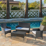 Outdoor 4 Piece Wicker Chat Set with Water Resistant Cushions - NH713303