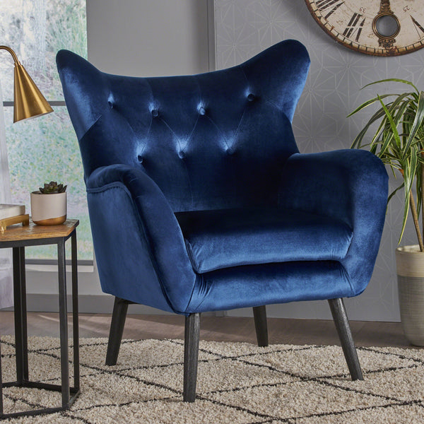 Velvet Tufted Wingback Armchair - NH485303