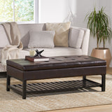 Brown Wood Rectangle Storage Ottoman Coffee Table With Bottom Rack - NH470692