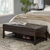 Brown Wood Rectangle Storage Ottoman Coffee Table With Bottom Rack - NH470692