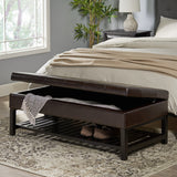 Brown Wood Rectangle Storage Ottoman Coffee Table With Bottom Rack - NH470692