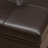 Tufted Brown Leather Square Storage Ottoman Coffee Table - NH401692