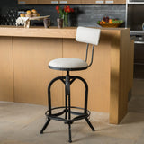 Adjustable Fabric Off-White Swivel Barstool w/ Backrest - NH729692