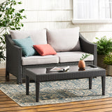 Outdoor Wicker Loveseat & Table w/Water Resistant Fabric Cushions - NH198992