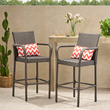 Outdoor Coastal Wicker Backed Barstools with Arms (Set of 2) - NH402103