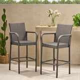 Outdoor Coastal Wicker Backed Barstools with Arms (Set of 2) - NH402103